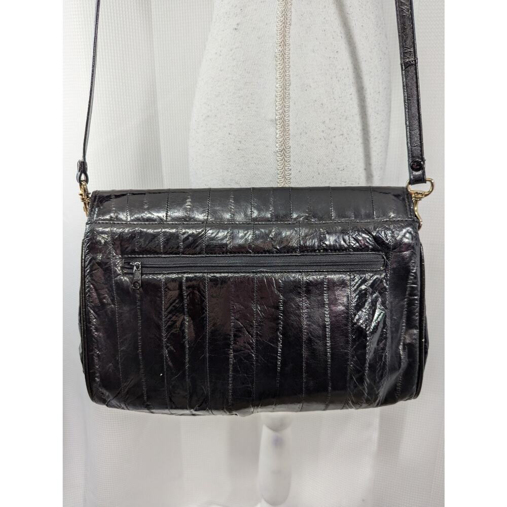 VINTAGE BLACK EEL! GORGEOUS SUEDE LEATHER LINED SHOULDER BAG, PURSE, LIKE NEW! - Picture 5 of 8